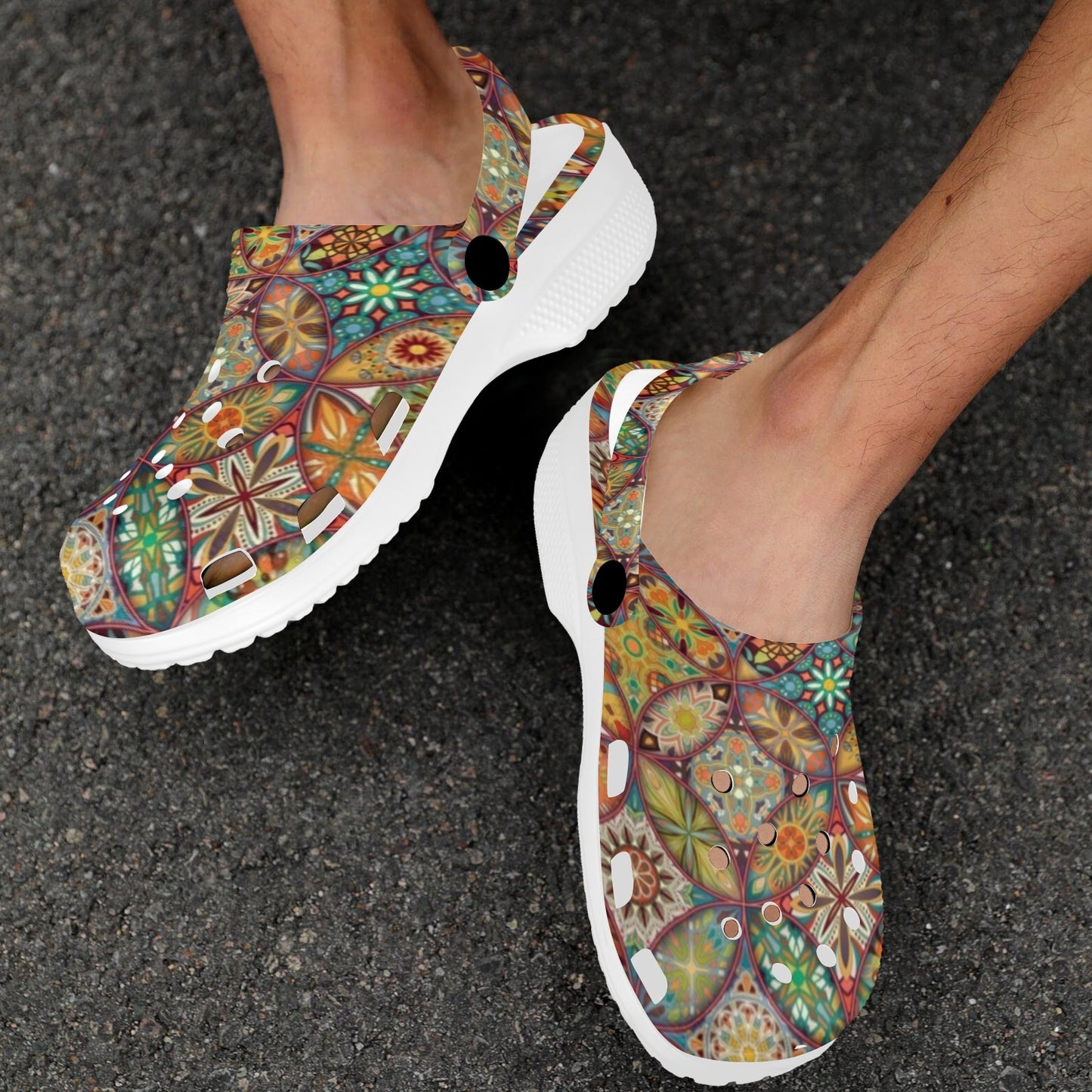 Mandala Flower Themed Design Print Unisex Clogs Shoes
