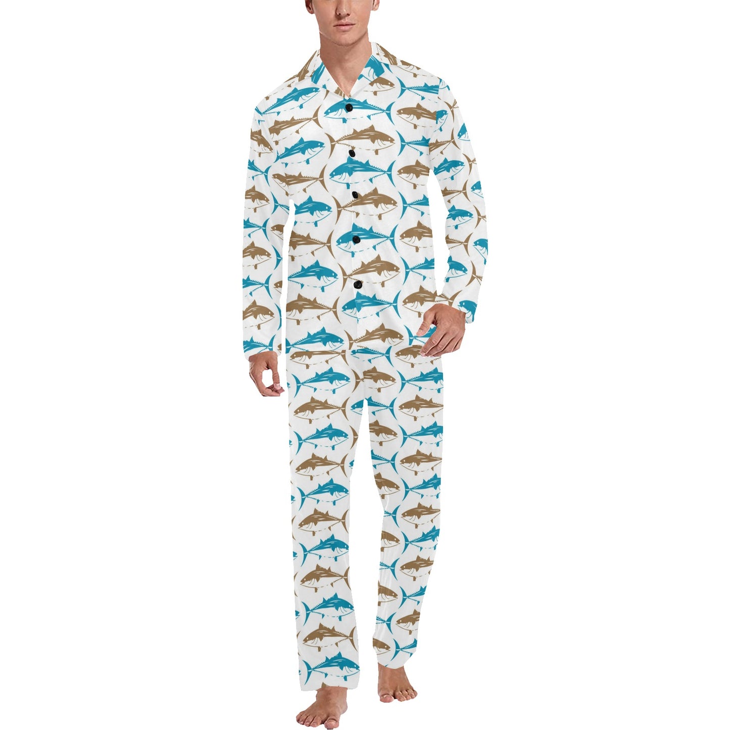 Tuna Fish Print Design LKS301 Men's Long Pajama Set