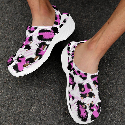 Leopard Pink Skin Print Unisex Clogs Shoes