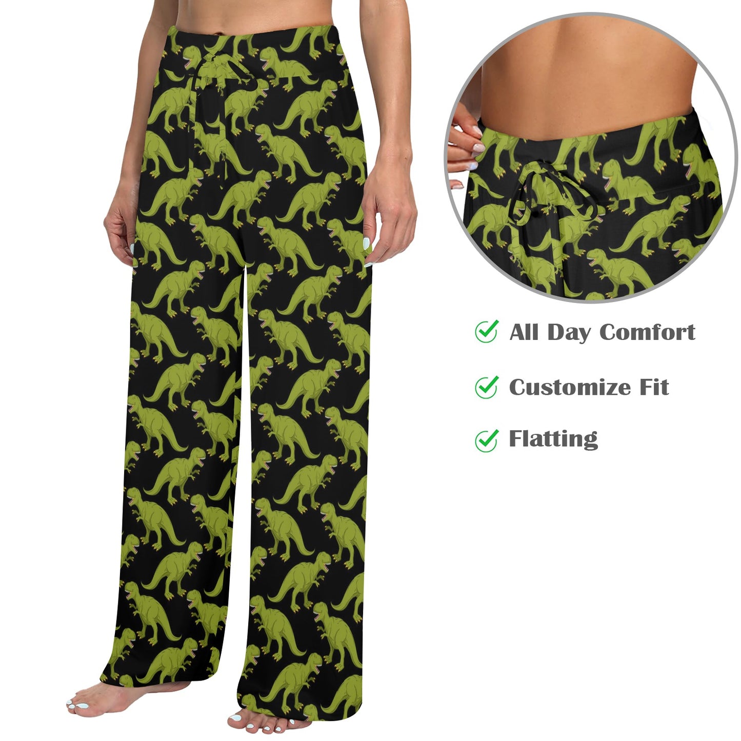T Rex Pattern Print Design A02 Women's Wide Leg Lounge Pants