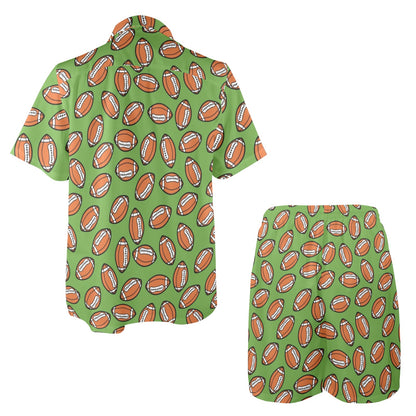 American Football on Green Design Men's Beach Shirt and Shorts Set
