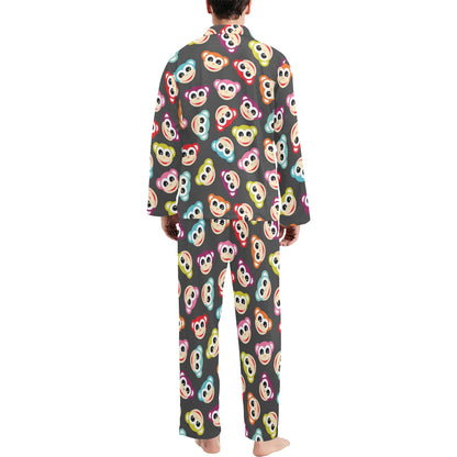 Monkey Head Design Themed Print Men's Long Pajama Set
