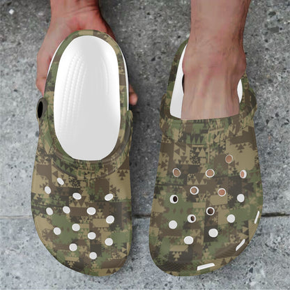 Camouflage Aztec Green Army Print Unisex Clogs Shoes