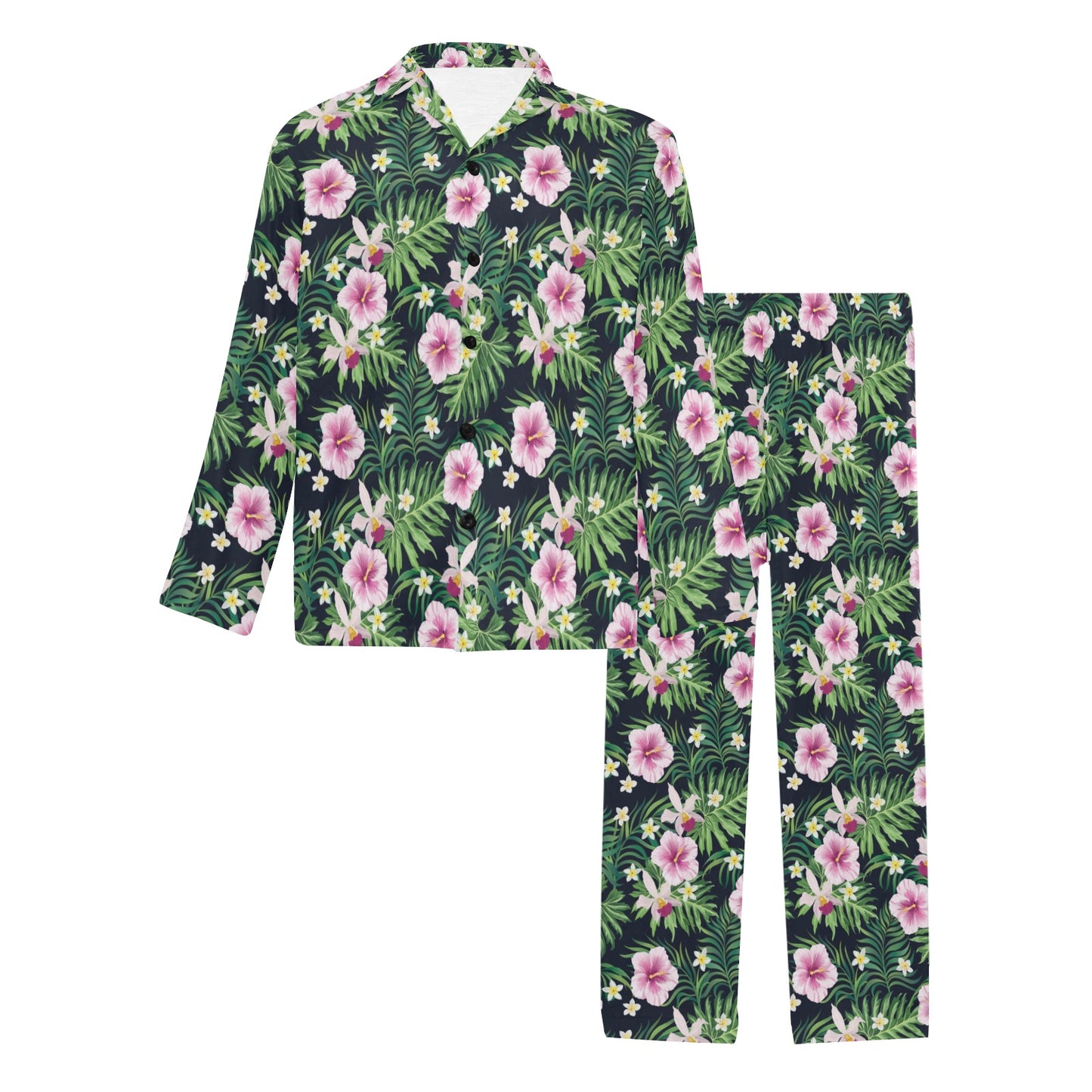 Hibiscus Tropical Print Design LKS309 Men's Long Pajama Set