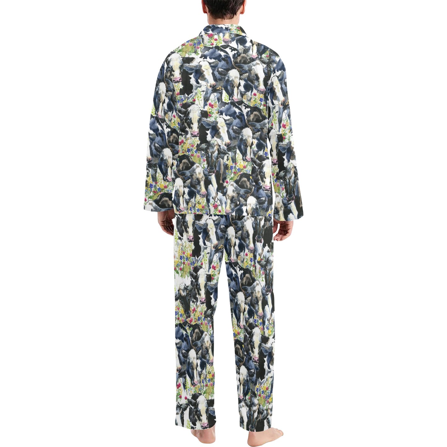 Cow Watercolor Print Pattern Men's Long Pajama Set
