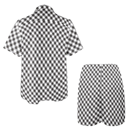 Gingham Print Design LKS402 Men's Beach Shirt and Shorts Set