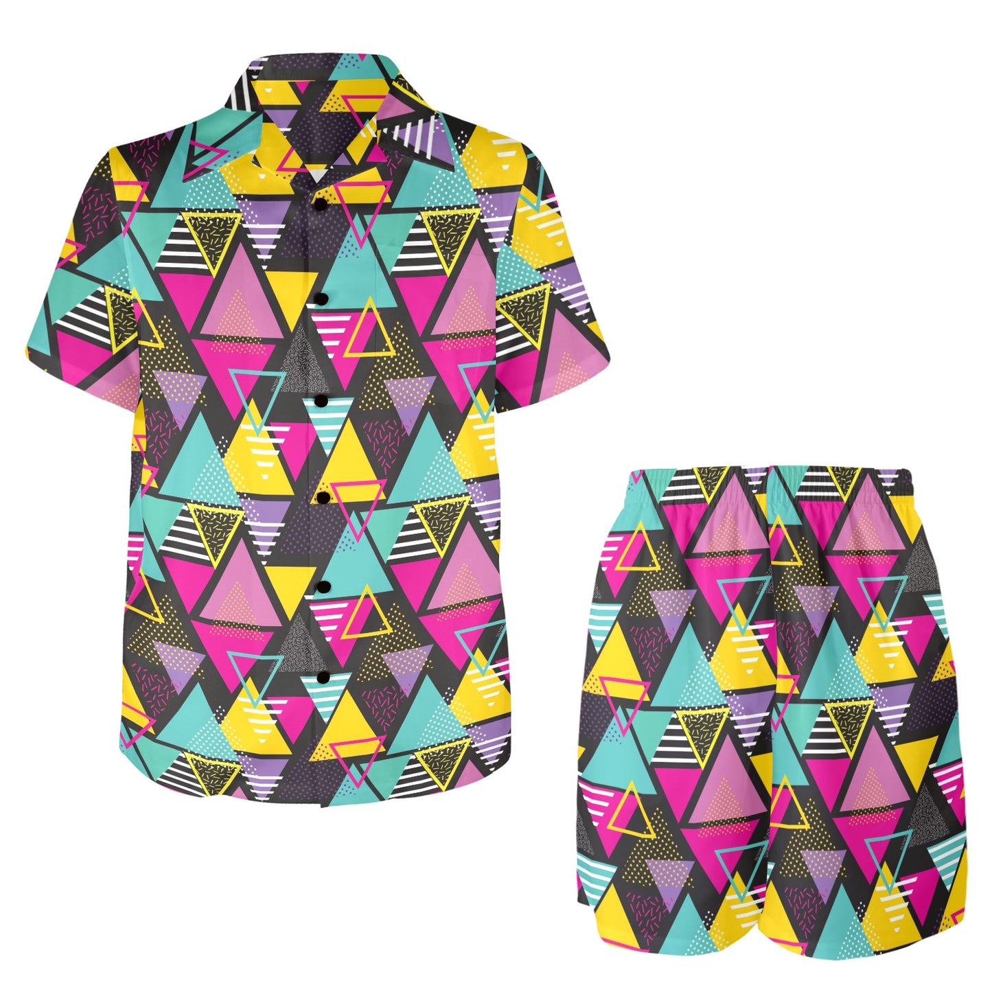 Geometric Colorful Pattern Print Design 02 Men's Beach Shirt and Shorts Set