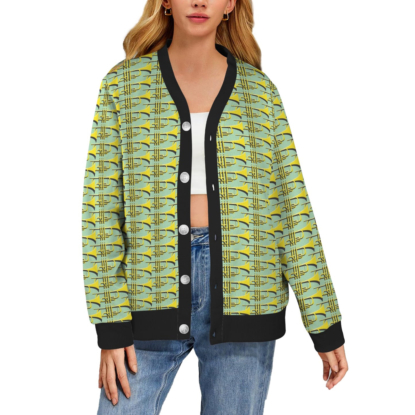 Trumpet Vintage Design Print Women's Cardigan