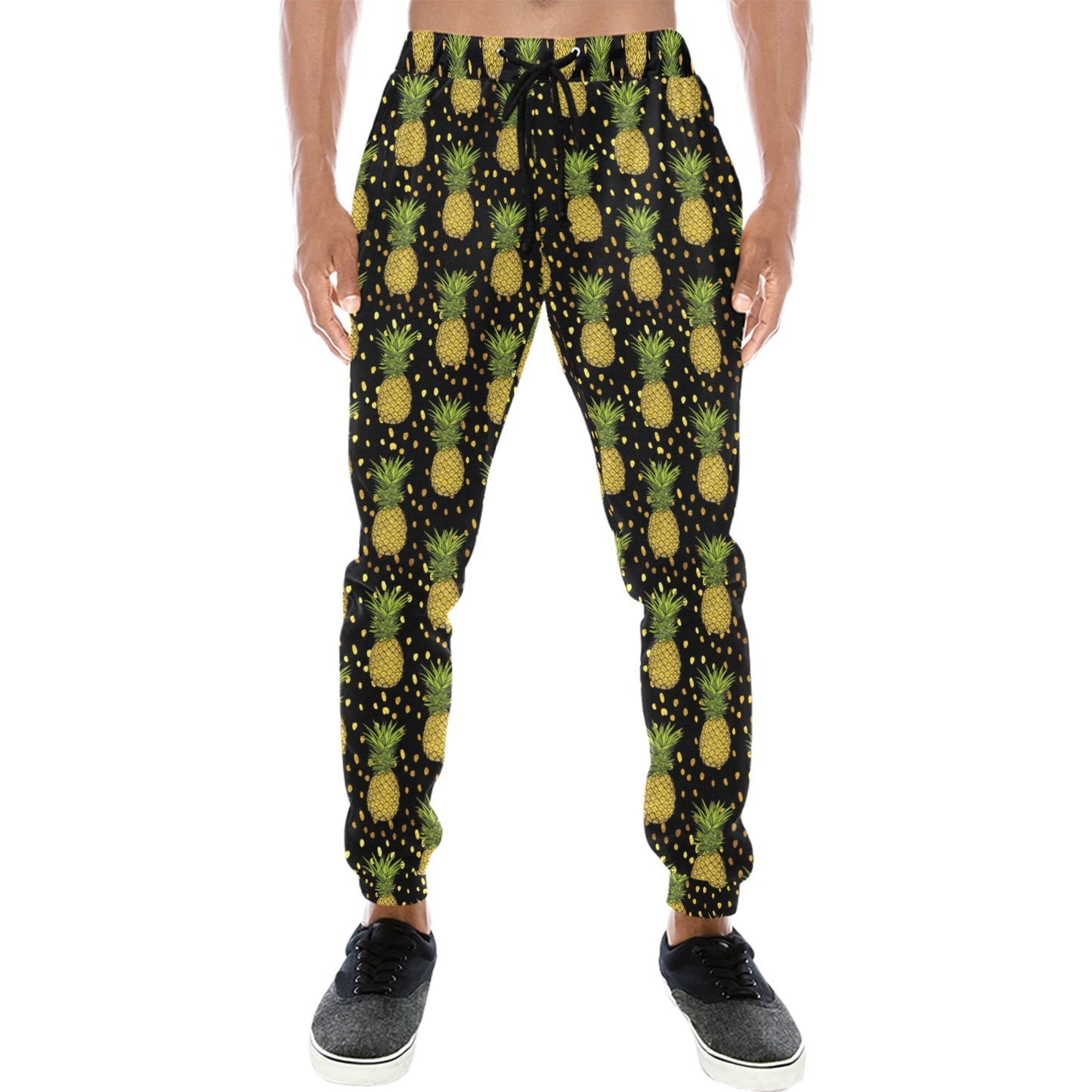 Pineapple Gold Dot Themed Print Men's Sweatpants