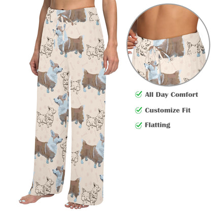 Pembroke Welsh Corgis Pattern Print Design A03 Women's Wide Leg Lounge Pants