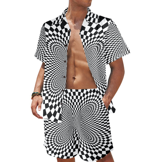 Optical illusion Projection Torus Men's Beach Shirt and Shorts Set
