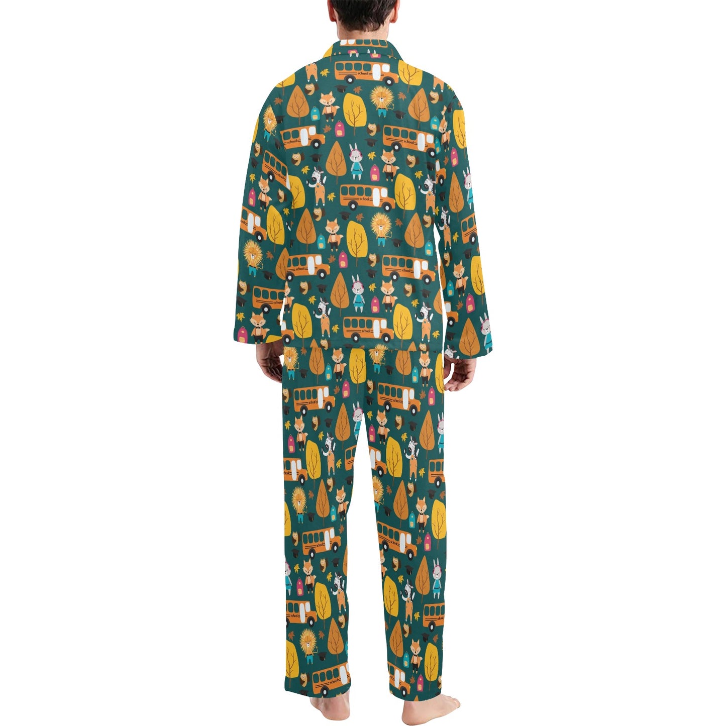 School Bus Print Design LKS309 Men's Long Pajama Set
