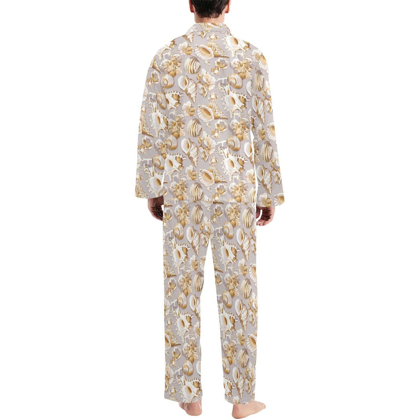 Seashell Print Design LKS309 Men's Long Pajama Set