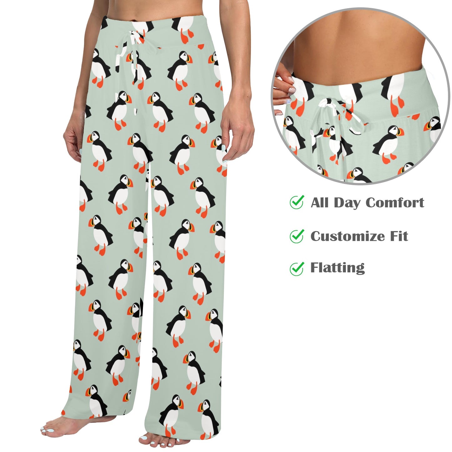 Puffin Pattern Print Design A03 Women's Wide Leg Lounge Pants