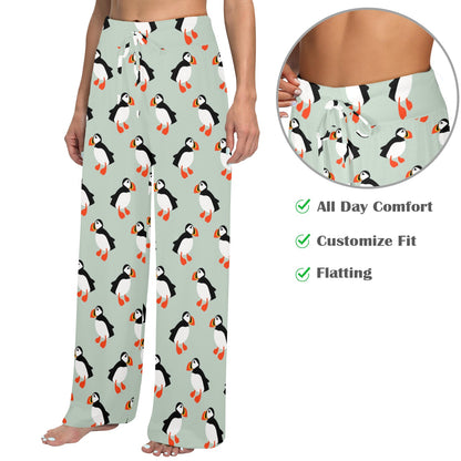 Puffin Pattern Print Design A03 Women's Wide Leg Lounge Pants