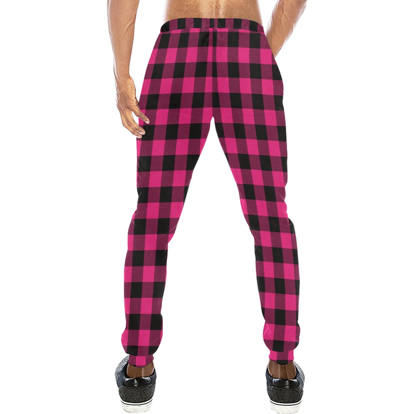 Pink Tartan Plaid Pattern Men's Sweatpants