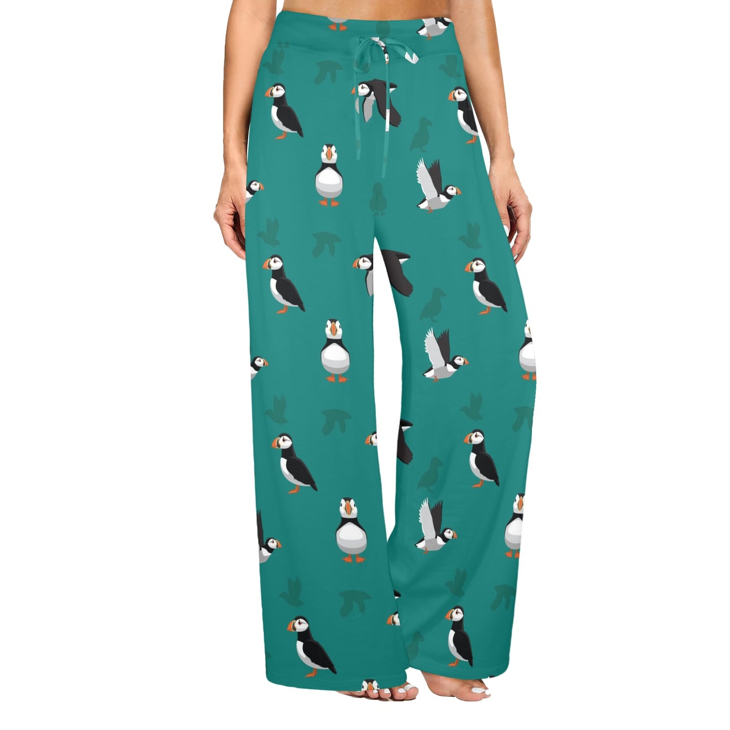 Puffin Pattern Print Design A02 Women's Wide Leg Lounge Pants