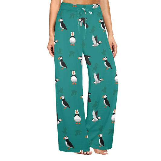 Puffin Pattern Print Design A02 Women's Wide Leg Lounge Pants