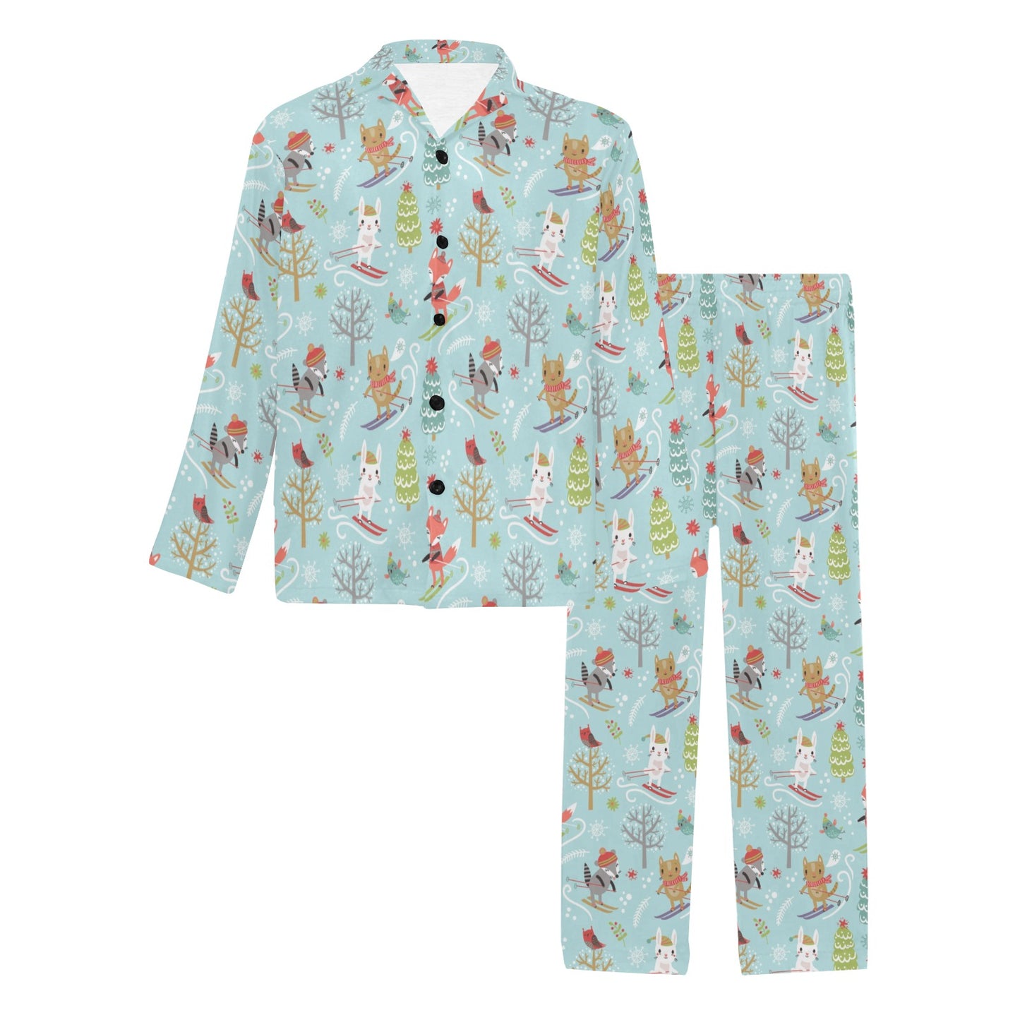 Ski Fox Cute Print Design LKS303 Men's Long Pajama Set