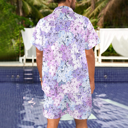Lilac Pattern Print Design LI01 Men's Beach Shirt and Shorts Set