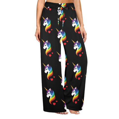 Rainbow Unicorn Pattern Print Design A03 Women's Wide Leg Lounge Pants