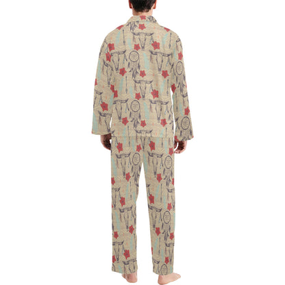 Native Buffalo Head Themed Design Print Men's Long Pajama Set
