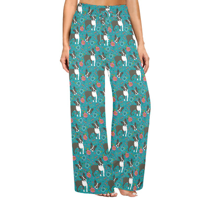 Boston Terrier Pattern Print Design 07 Women's Wide Leg Lounge Pants