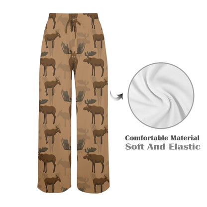 Moose Pattern Print Design 03 Women's Wide Leg Lounge Pants