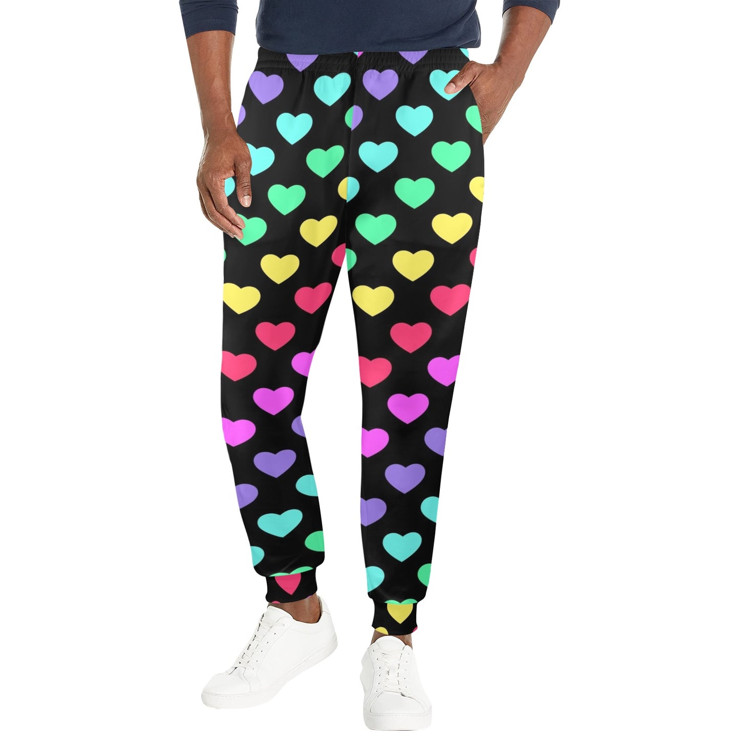 Heart Rainbow Pattern Print Design HE02 Men's Casual Track Pants