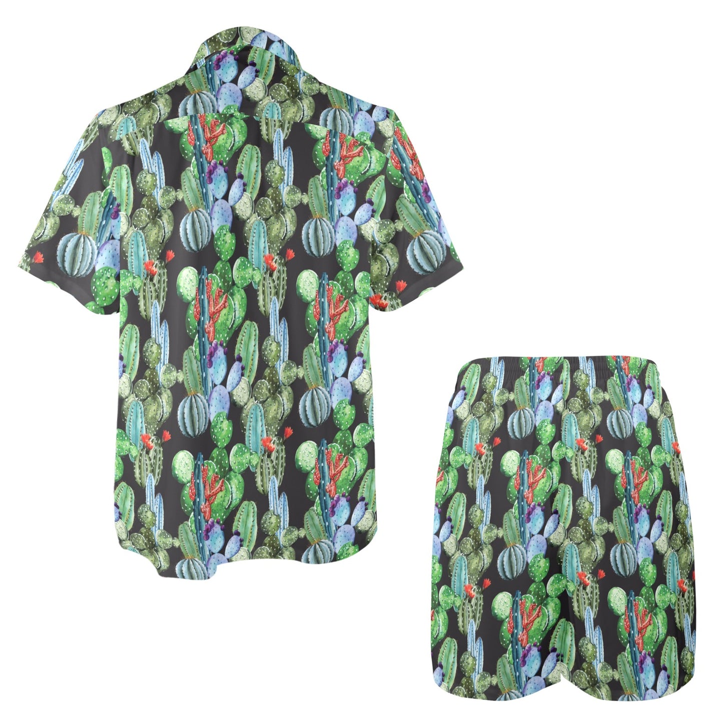 Cactus Watercolor Style Print Men's Beach Shirt and Shorts Set
