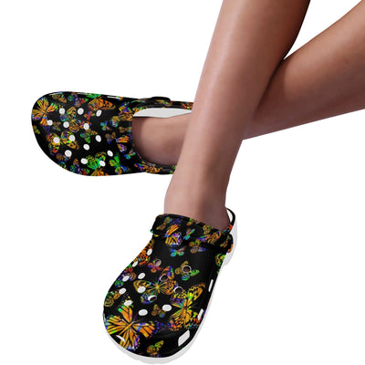 Butterfly Neon Color Print Pattern Unisex Clogs Shoes