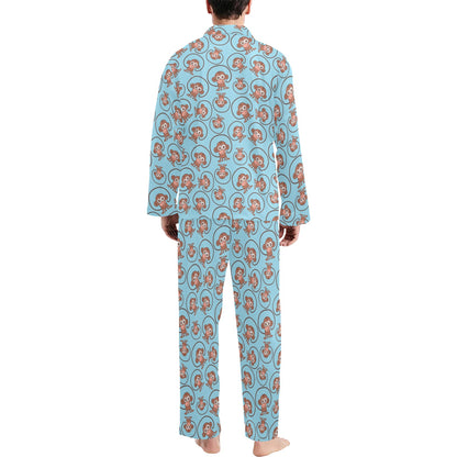 Monkey Cute Design Themed Print Men's Long Pajama Set