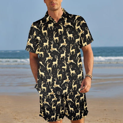 Deer Gold Pattern Men's Beach Shirt and Shorts Set