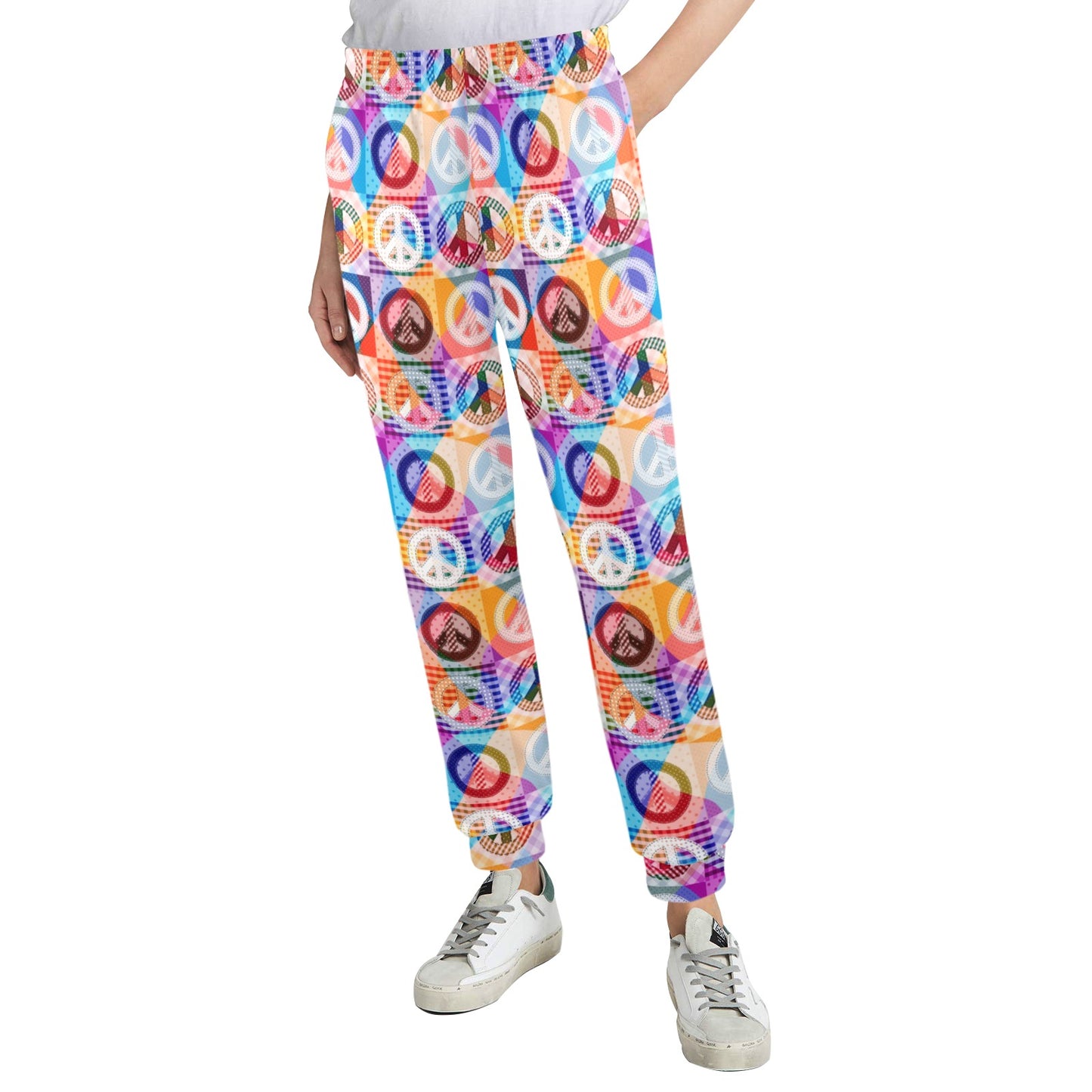 Peace Sign Patchwork Design Print Women's Casual Track Pants