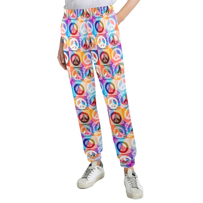 Peace Sign Patchwork Design Print Women's Casual Track Pants