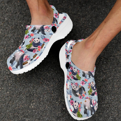 Panda Bear Flower Design Themed Print Unisex Clogs Shoes