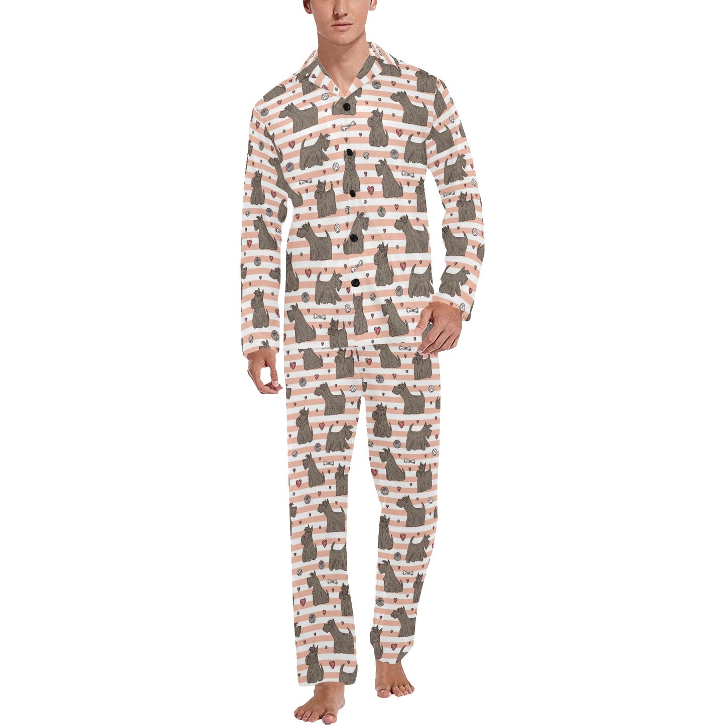 Scottish Terriers Print Design LKS3016 Men's Long Pajama Set