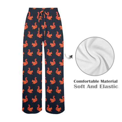 Squirrel Print Design LKS306 Women's Wide Leg Lounge Pants