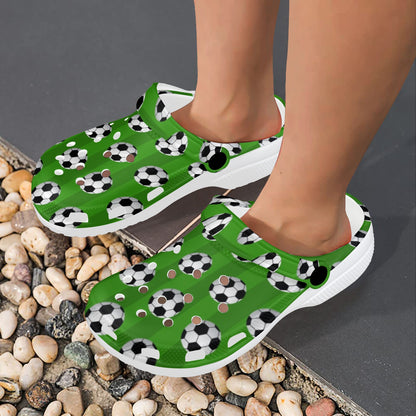 Soccer Ball Green Backgrpund Print Unisex Clogs Shoes