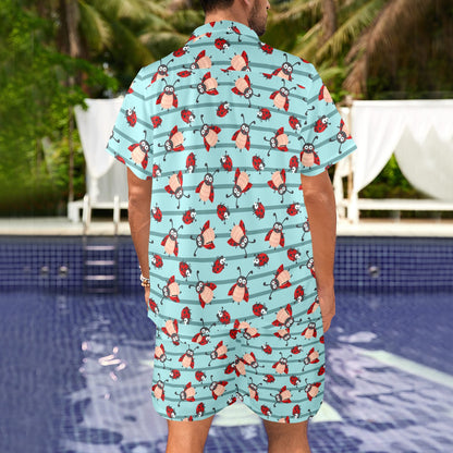 Ladybug Happy Print Pattern Men's Beach Shirt and Shorts Set