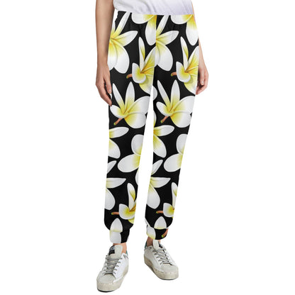Yellow Plumeria Hawaiian Flowers Women's Casual Track Pants