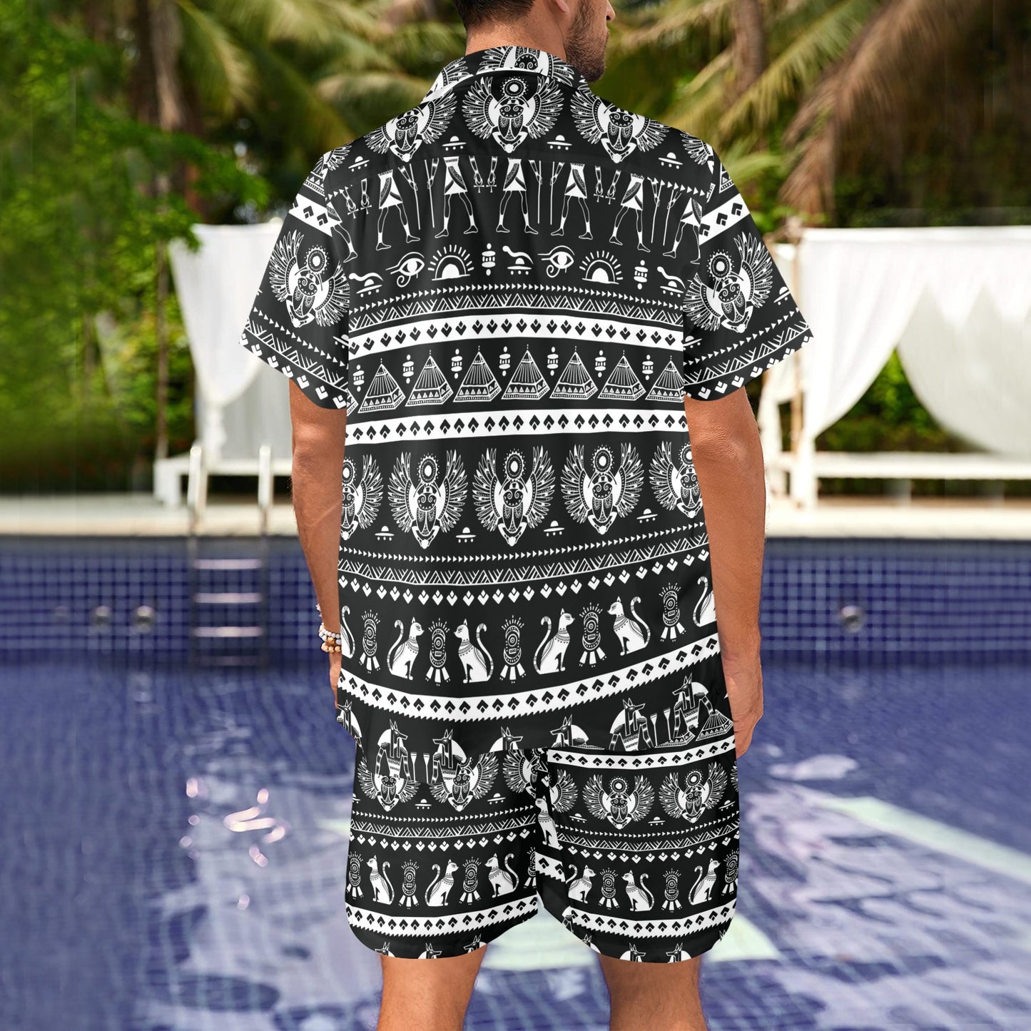 egyptian Design Print Pattern JJ0176 Men's Beach Shirt and Shorts Set