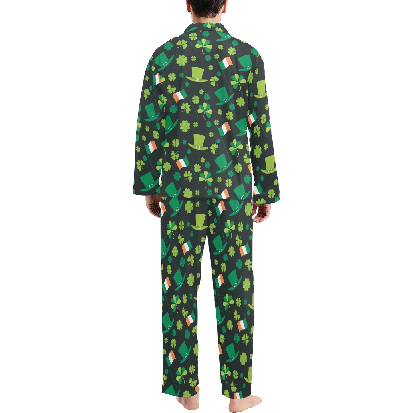 Shamrock Saint Patrick's Day Print Design LKS304 Men's Long Pajama Set