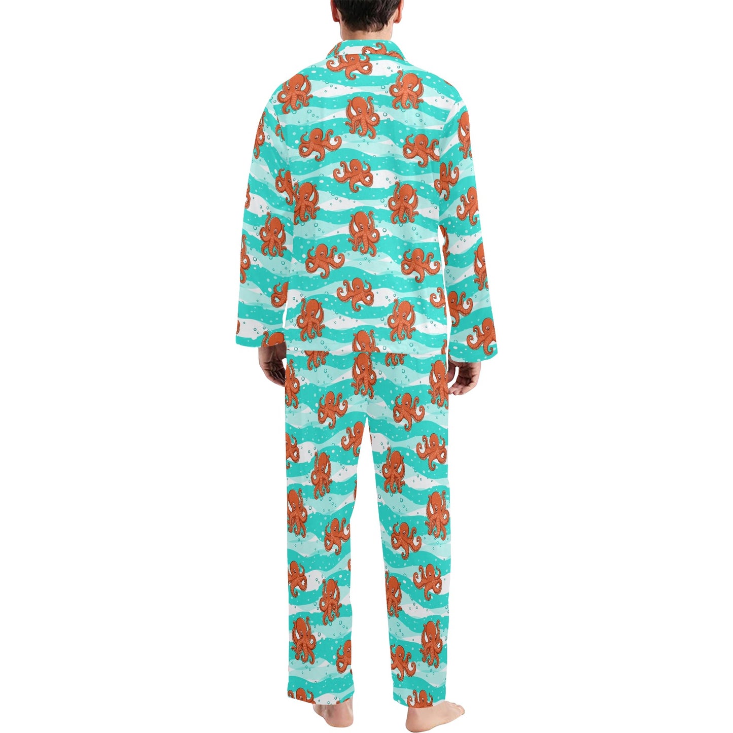Octopus Cute Design Print Themed Men's Long Pajama Set