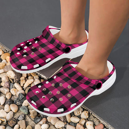 Pink Tartan Plaid Pattern Unisex Clogs Shoes