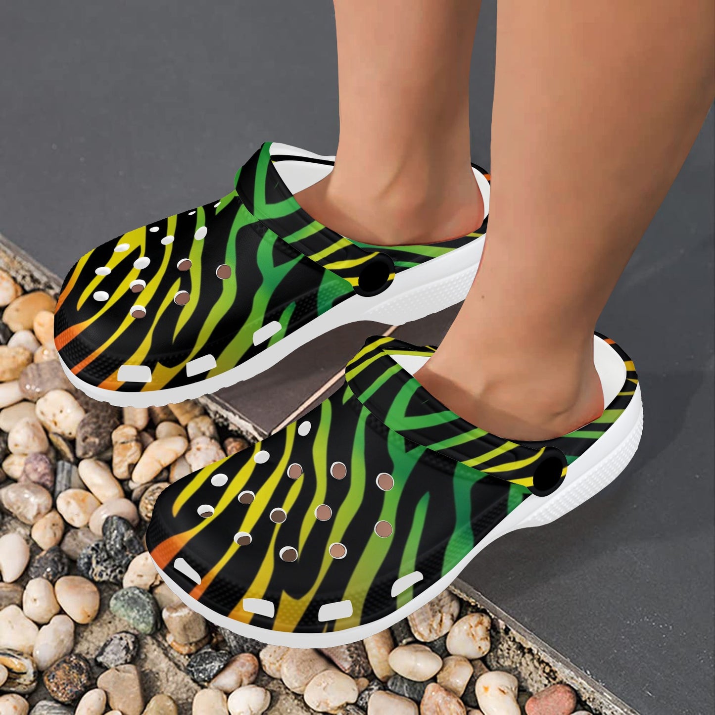 Rainbow Zebra Themed Print Unisex Clogs Shoes