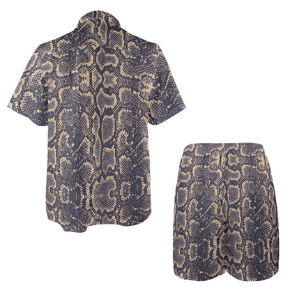 Snake Skin Pattern Print Men's Beach Shirt and Shorts Set