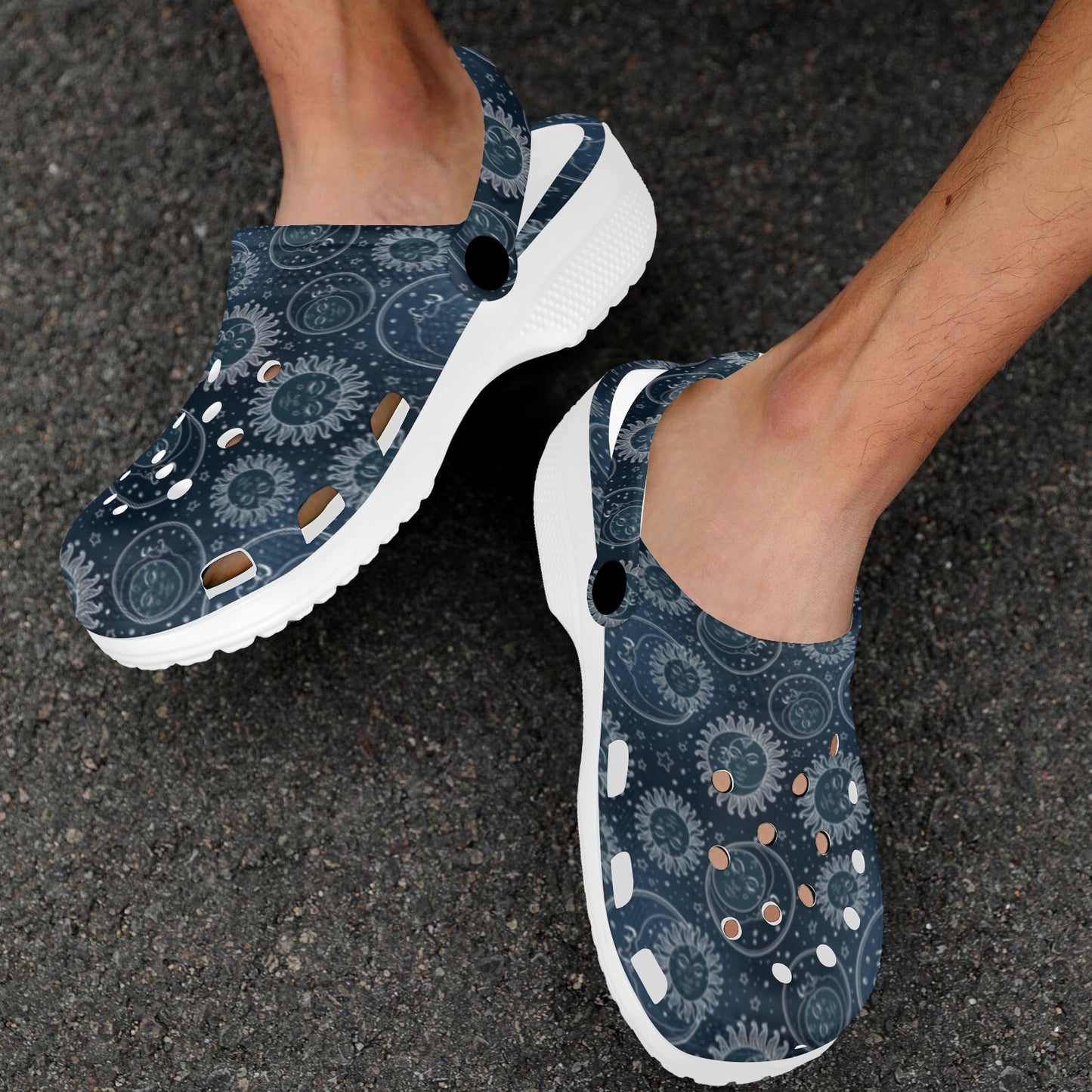 Sun Moon Tattoo Design Themed Print Unisex Clogs Shoes