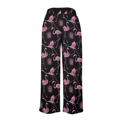 Flamingo Pink Print Pattern Women's Wide Leg Lounge Pants