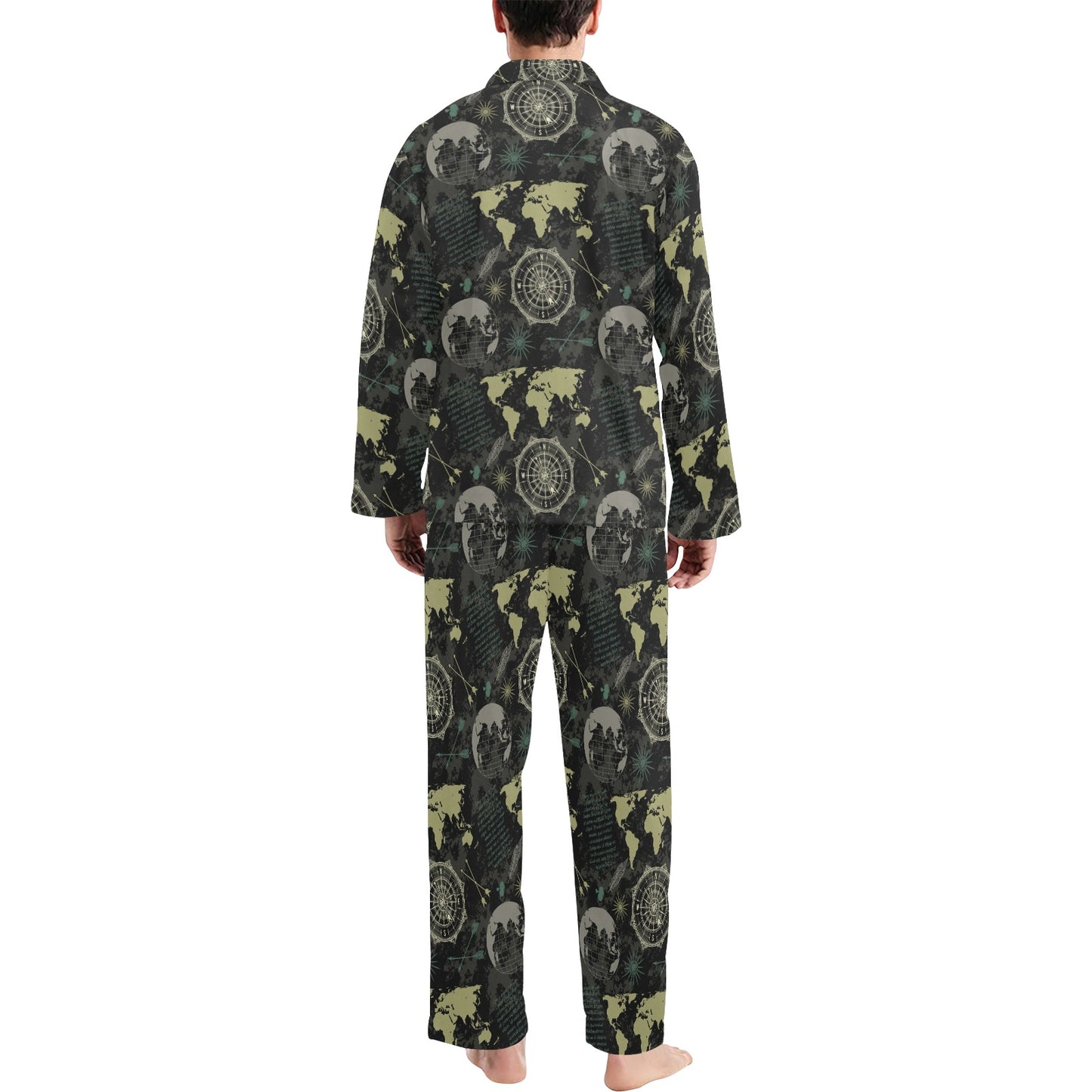 World Map Print Design LKS303 Men's Long Pajama Set